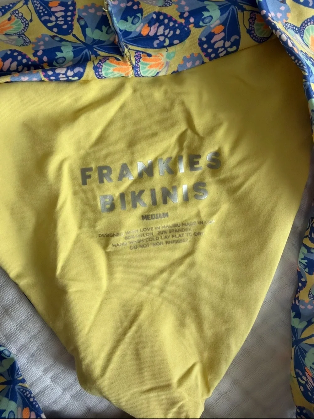 Frankie’s Bikinis Yellow & Blue Butterfly Print Bikini Set